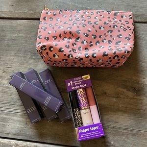 Brand New Lot of Tarte Cosmetics Shape Tape & leopard make up bag.